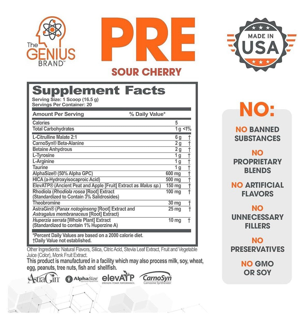 The Genius Brand, Pre Workout Powerhouse, Sour Cherry, 11.21 oz1